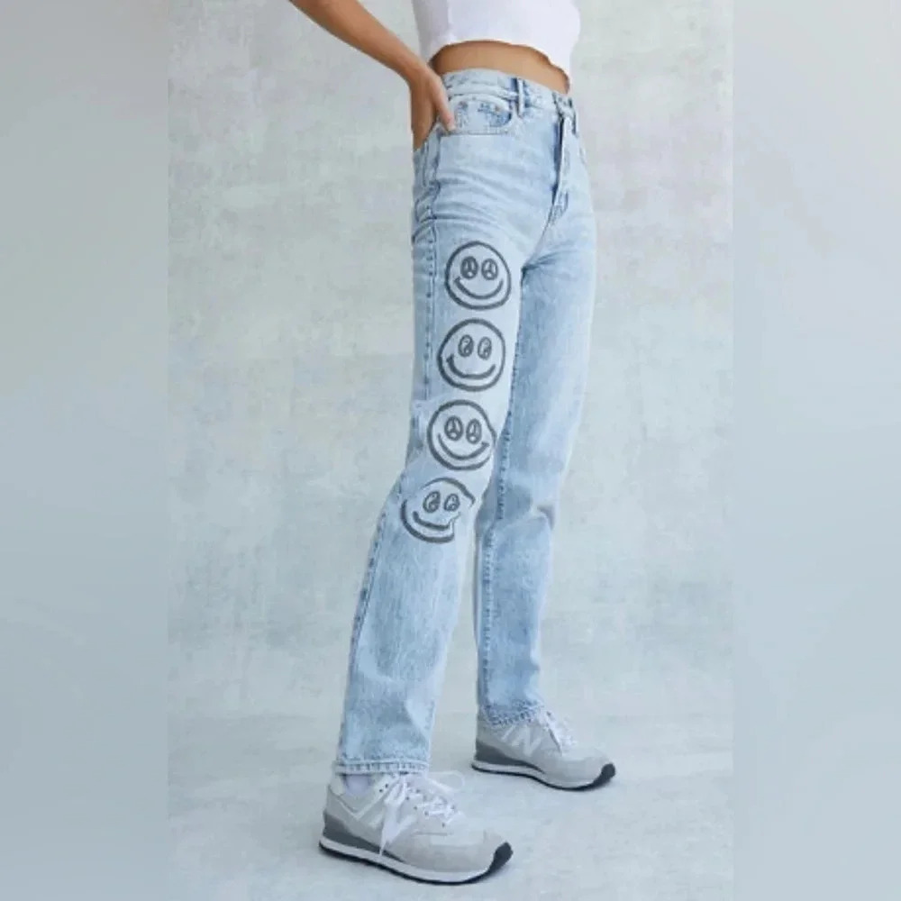 Pacsun Stamped Smiley Dad Light Wash High Rise Denim Jeans Size 23